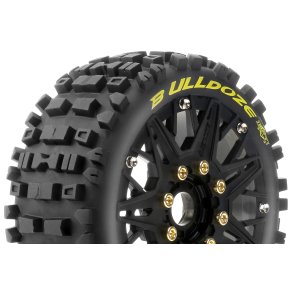Louise RC - MFT - B-ULLDOZE - 1-8 Buggy Tire Set - Mounted - Soft - Black Spoke Wheels - Removable 0