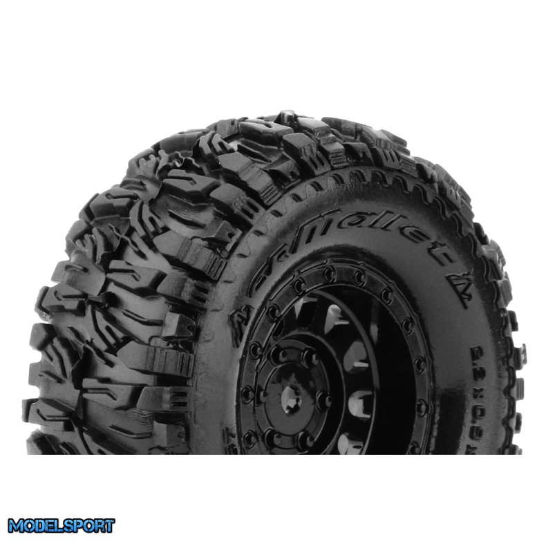 Louise RC - CR-MALLET - 1-18/1-24 Crawler Tire Set - Mounted - Super Soft - Black 1.0 Wheels - Hex 7mm - L-T3367VB