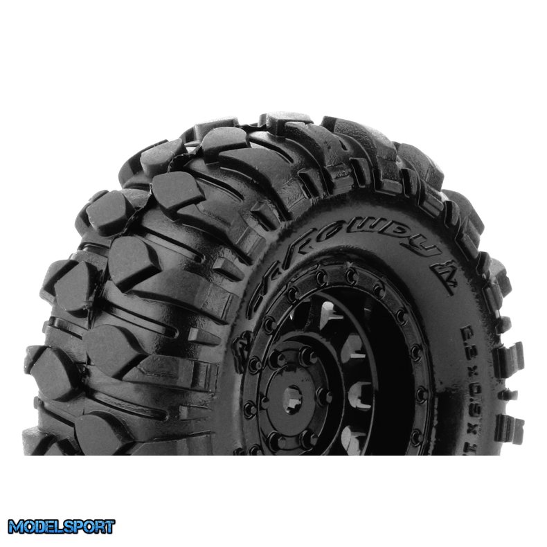 Louise RC - CR-ROWDY - 1-18/1-24 Crawler Tire Set - Mounted - Super Soft - Black 1.0 Wheels - Hex 7mm - L-T3368VB