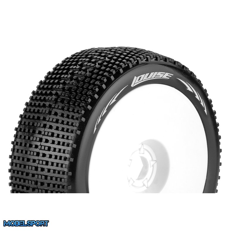 Louise RC - B-GROOVE - 1-8 Buggy Tire Set - Mounted - Soft - White Wheels - Hex 17mm - L-T370SW