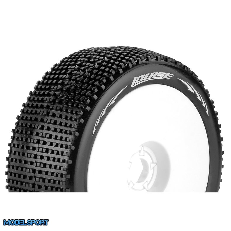 Louise RC - B-GROOVE - 1-8 Buggy Tire Set - Mounted - Super Soft - White Wheels - Hex 17mm - L-T370VW