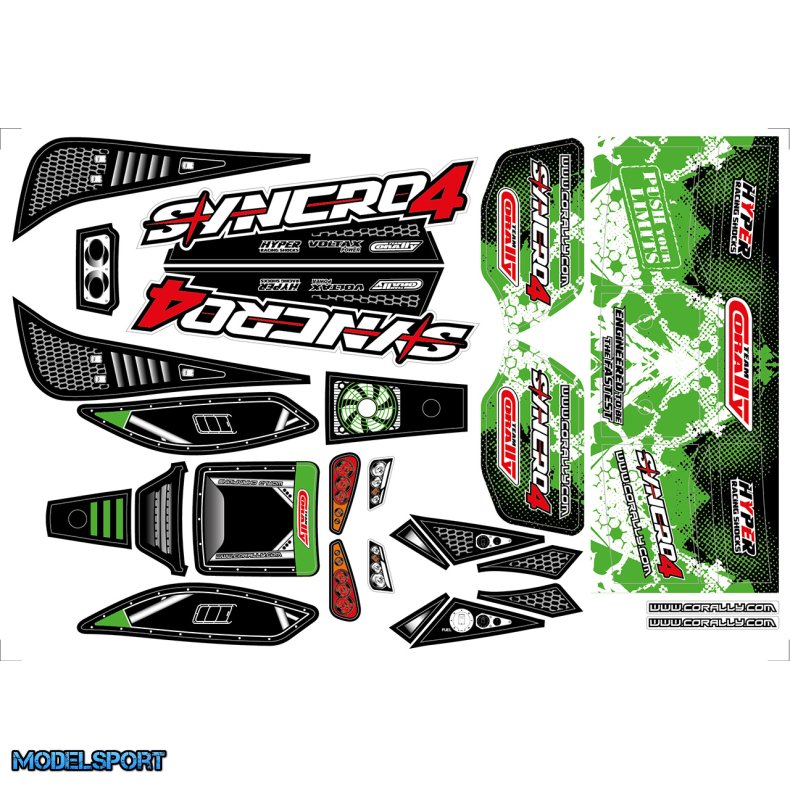 Team Corally - Body Decal Sheet - Syncro 4 - Pre-Cut - Green Color - 1 Pc