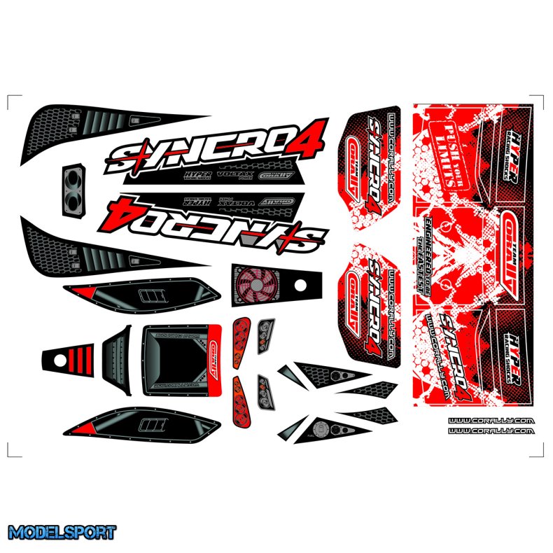 Team Corally - Body Decal Sheet - Syncro 4 - Pre-Cut - Red Color - 1 Pc
