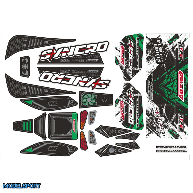 Team Corally - Body Decal Sheet - Syncro - Pre-Cut - Green Color - 1 Pc