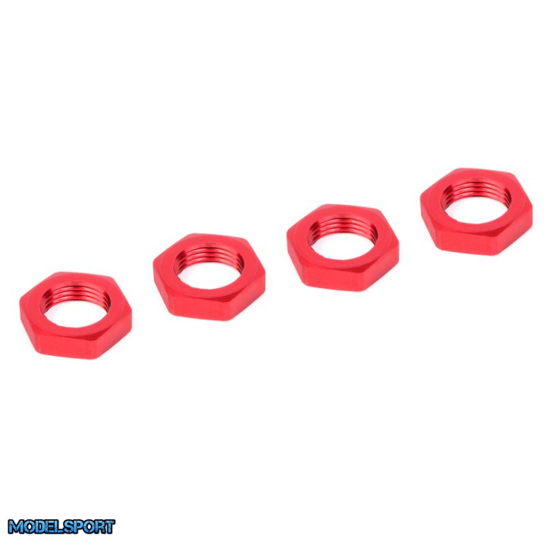 Team Corally - Wheel Nut - Serrated - Aluminum - Red - 4 Pcs