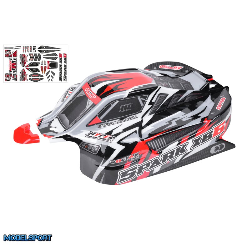 Team Corally - Polycarbonate Body - Spark XB6 - Painted - Cut - Decals - Color Red - 1 Pc