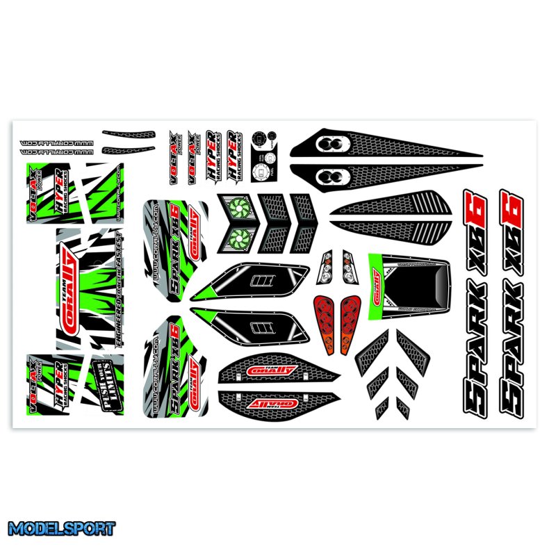 Team Corally - Body Decal Sheet - Spark XB6 - Pre-Cut - Green Color - 1 Pc