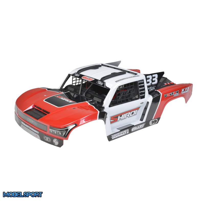 Team Corally - Polycarbonate Body Shiroi+ Driver Interior + Roll Cage + Body Accessories - Decals - Red - Cut - 1 Pc