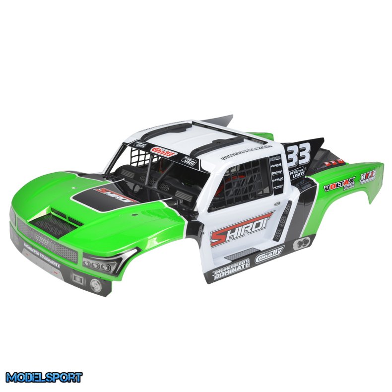 Team Corally - Polycarbonate Body Shiroi + Driver Interior + Roll Cage + Body Accessories - Decals - Green - Cut - 1 P