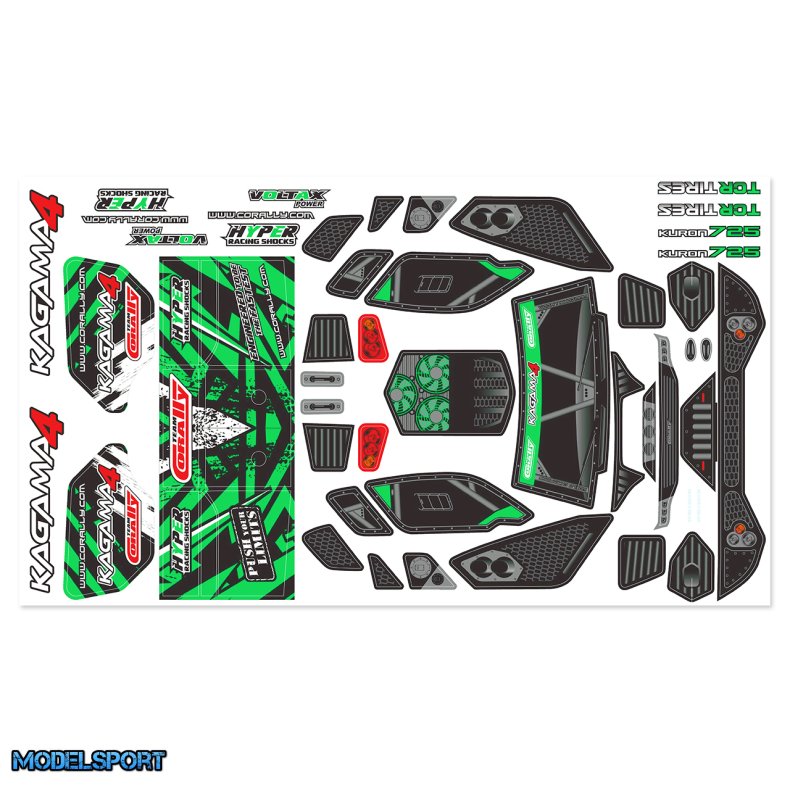 Team Corally - Body Decal Sheet - Kagama 4 - Pre-Cut - Color Green - 1 Pc