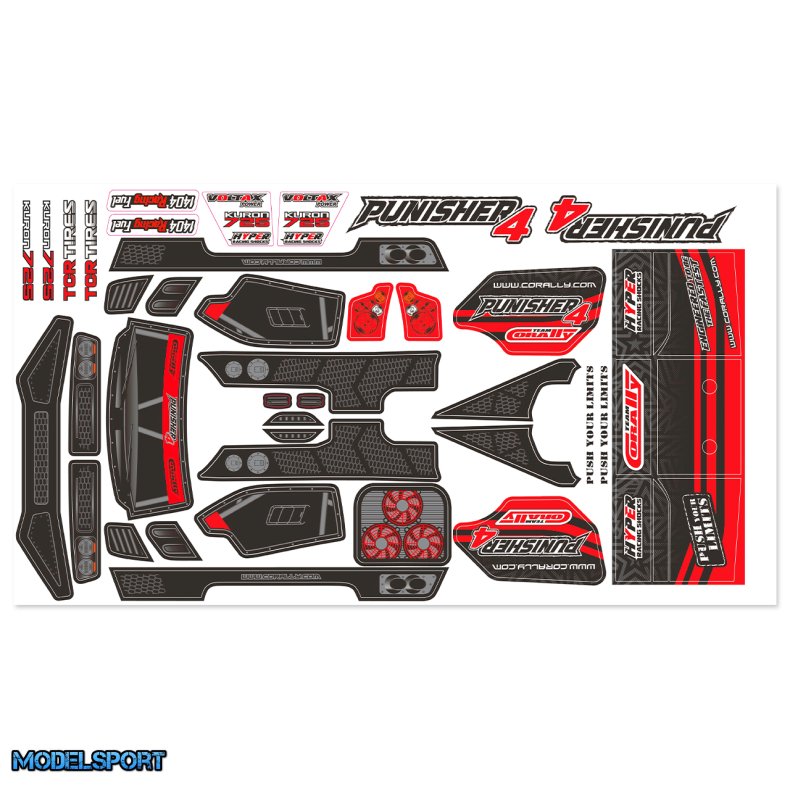 Team Corally - Body Decal Sheet - Punisher 4 - Pre-Cut - Color Red - 1 Pc