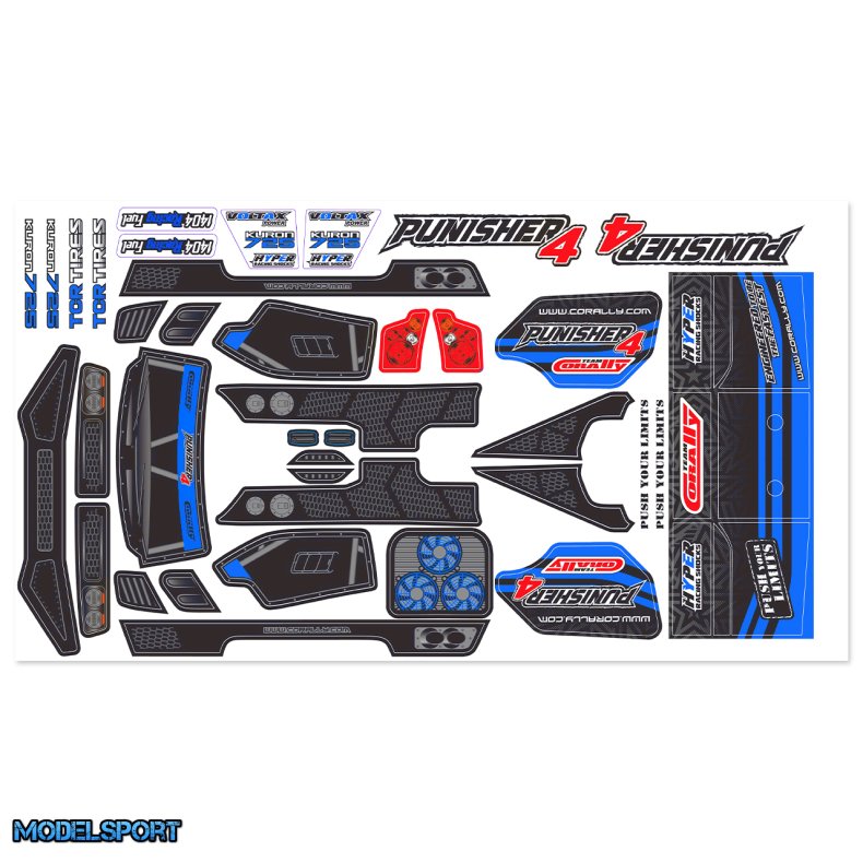 Team Corally - Body Decal Sheet - Punisher 4 - Pre-Cut - Color Blue - 1 Pc