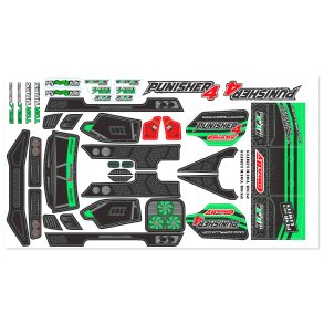 Team Corally - Body Decal Sheet - Punisher 4 - Pre-Cut - Color Green - 1 Pc