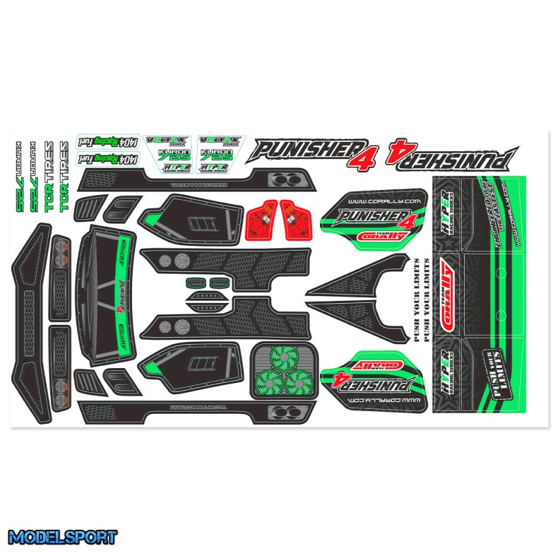 Team Corally - Body Decal Sheet - Punisher 4 - Pre-Cut - Color Green - 1 Pc