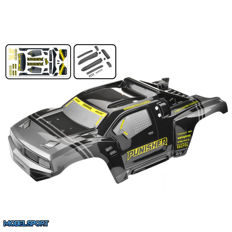 Team Corally - Polycarbonate Body - Punisher XP - Painted - Cut - Decals - Accessories - 1 Pc