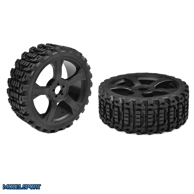 Team Corally - 1-8 Buggy Tires - Xprit - Low Profile - Glued on Black Rims - 1 Pair