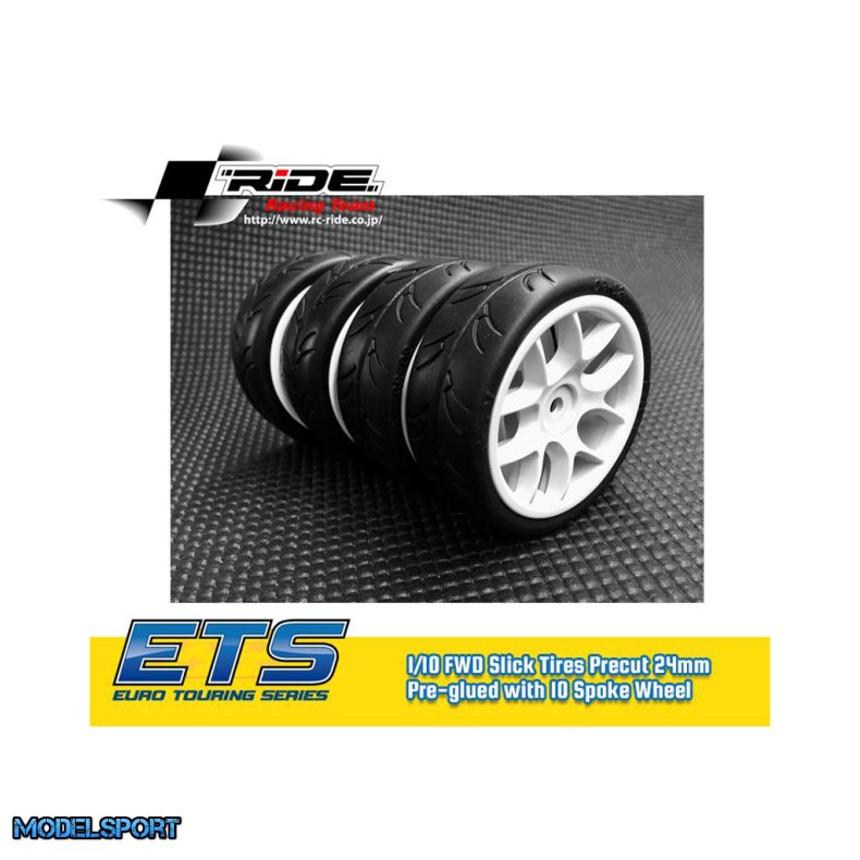 Ride 1/10 Slick Tyres Preglued 10 Spoke Wheel